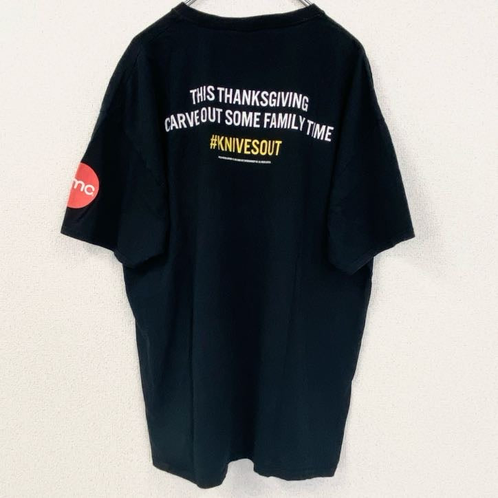 古着 used　半袖ムービープリントTシャツ　Knives Out　クルーネック　レトロデザイン　黒　ブラック　Mサイズ
