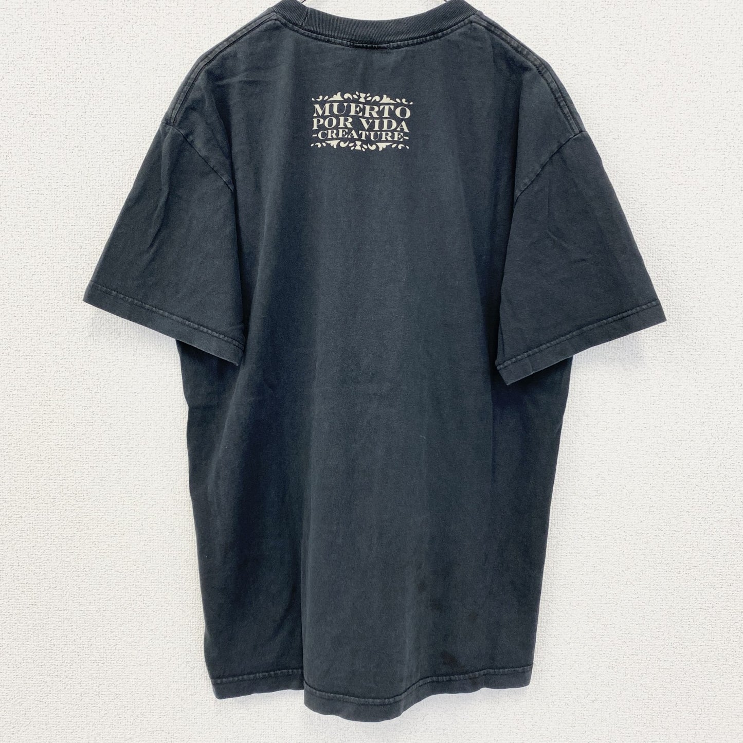 古着 used　NHS　半袖プリントTシャツ　クルーネック　レトロデザイン　骸骨　メキシカンスカル　黒　ブラック　