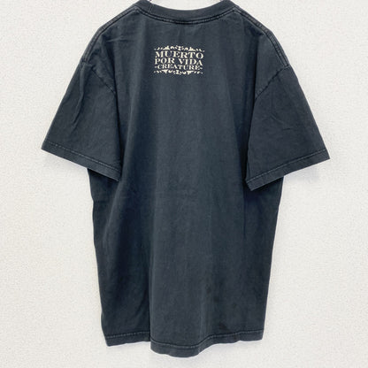古着 used　NHS　半袖プリントTシャツ　クルーネック　レトロデザイン　骸骨　メキシカンスカル　黒　ブラック　