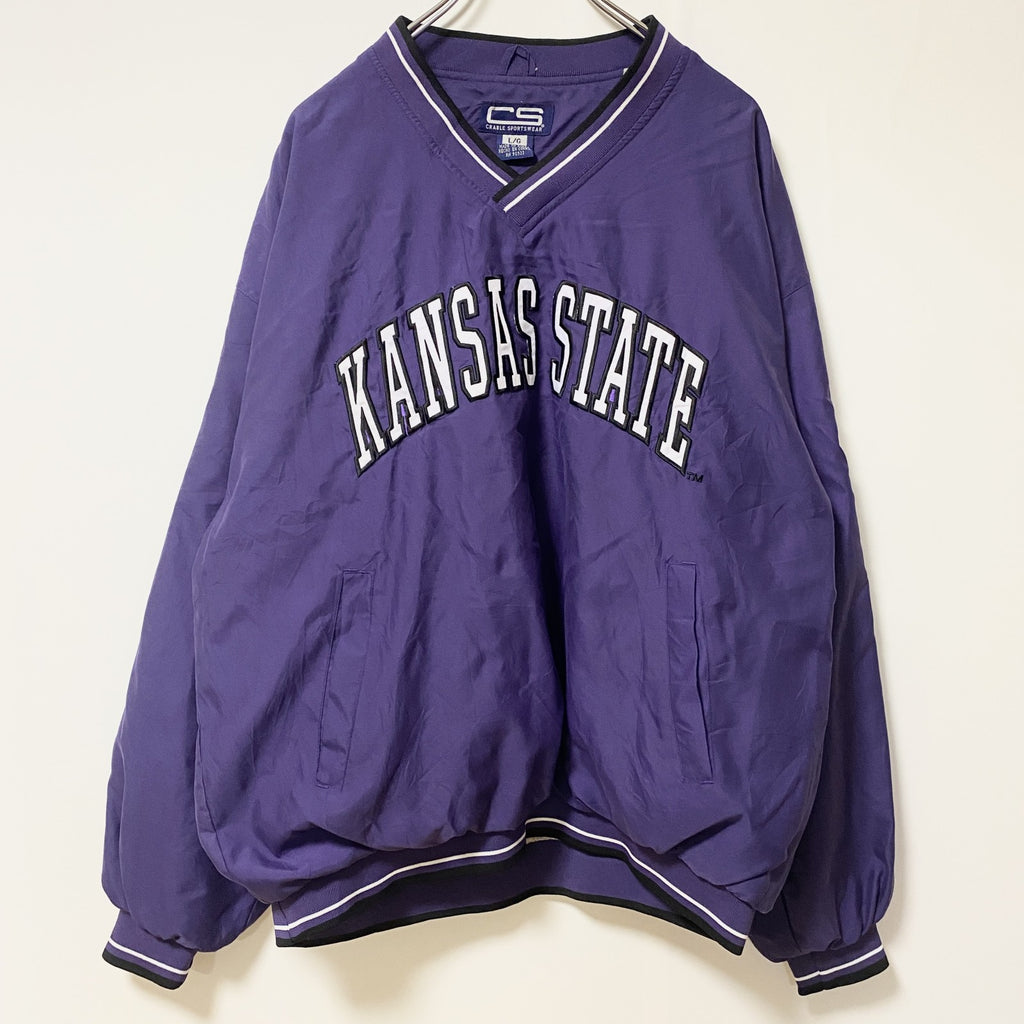 古着 used　CRABLE SPORTSWEAR　長袖カレッジ刺繍ナイロンプルオーバー　カンザス州立大学　レトロ　XLサイズ