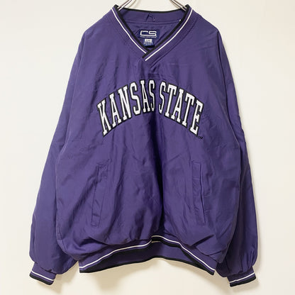 古着 used　CRABLE SPORTSWEAR　長袖カレッジ刺繍ナイロンプルオーバー　カンザス州立大学　レトロ　XLサイズ