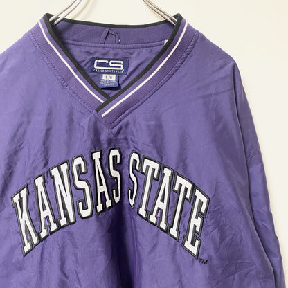 古着 used　CRABLE SPORTSWEAR　長袖カレッジ刺繍ナイロンプルオーバー　カンザス州立大学　レトロ　XLサイズ