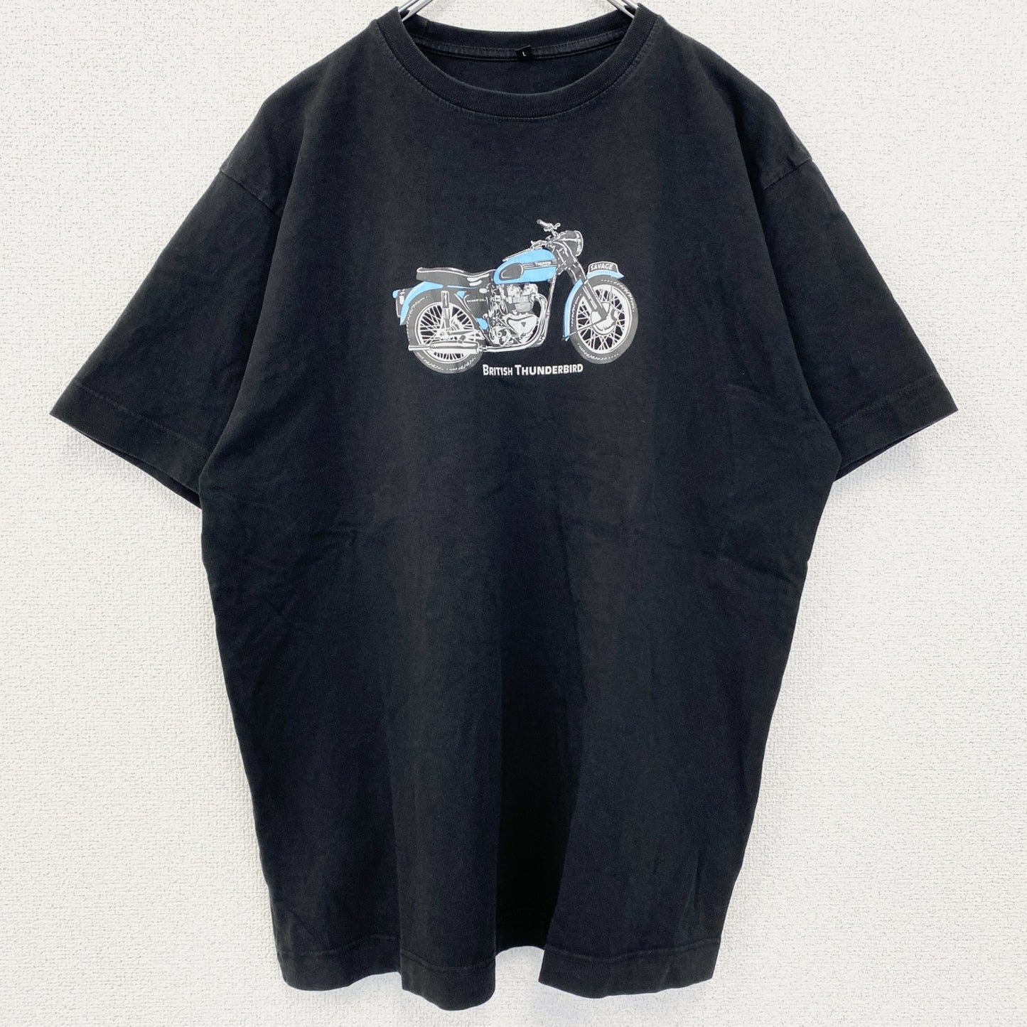 古着 used　半袖プリントTシャツ　クルーネック　レトロデザイン　バイク　Bike　アメリカン　黒　ブラック　Lサイズ