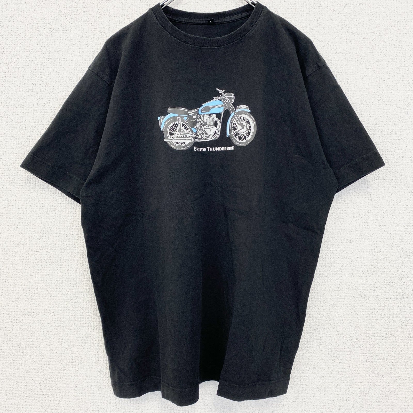 古着 used　半袖プリントTシャツ　クルーネック　レトロデザイン　バイク　Bike　アメリカン　黒　ブラック　Lサイズ