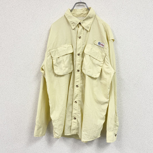 FISHERMAN　長袖ナイロンシャツジャケット　2ポッケ　比翼仕立て　黄色　イエローー　Lサイズ