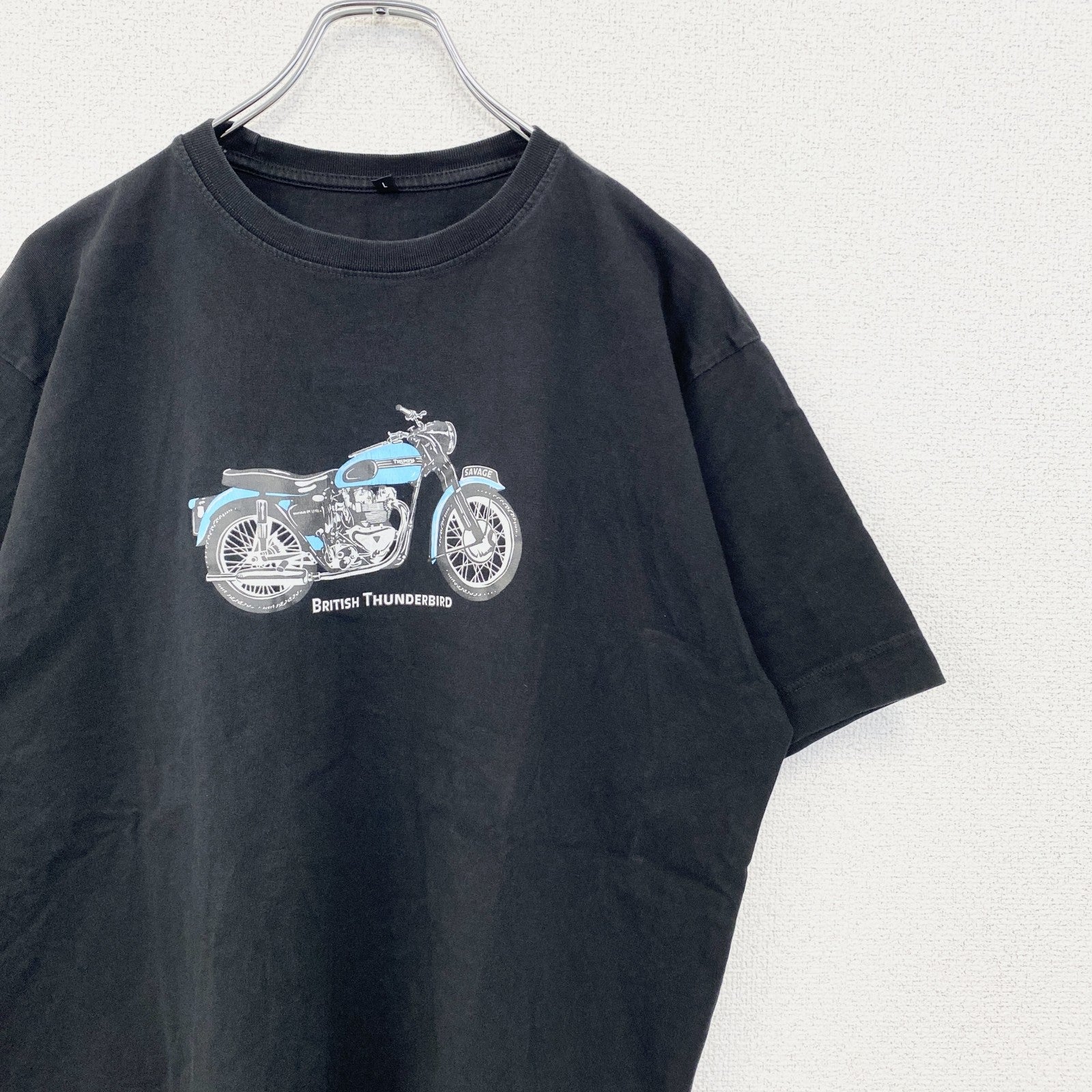 古着 used　半袖プリントTシャツ　クルーネック　レトロデザイン　バイク　Bike　アメリカン　黒　ブラック　Lサイズ