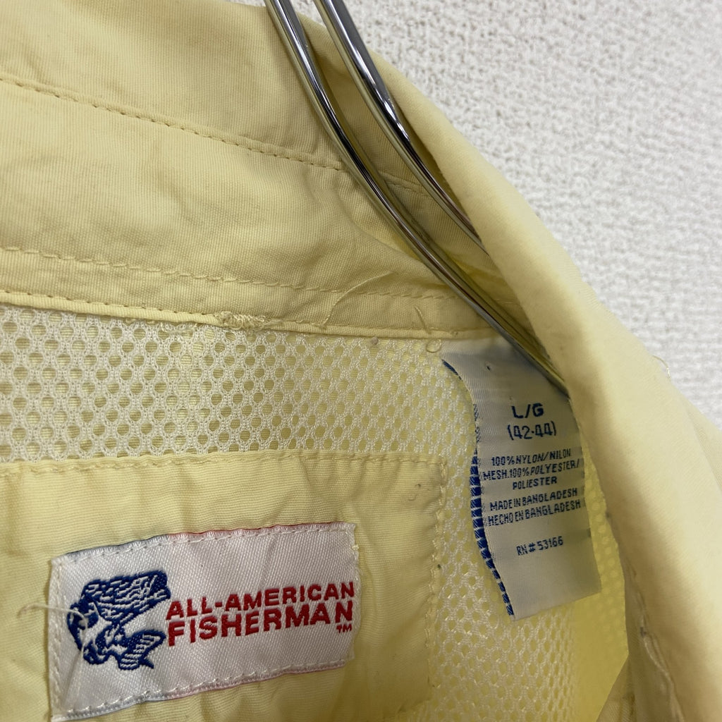ALL American FISHERMAN　長袖ナイロンフィッシングシャツ　フラップポケット　黄色　イエローー　Lサイズ