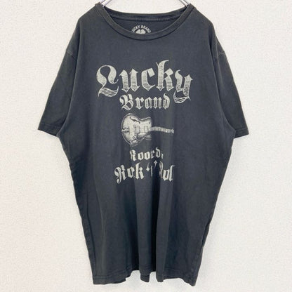 古着 used　LUCKY BRAND　半袖プリントTシャツ　ギター　レトロデザイン　クルーネック　黒　ブラック　XLサイズ