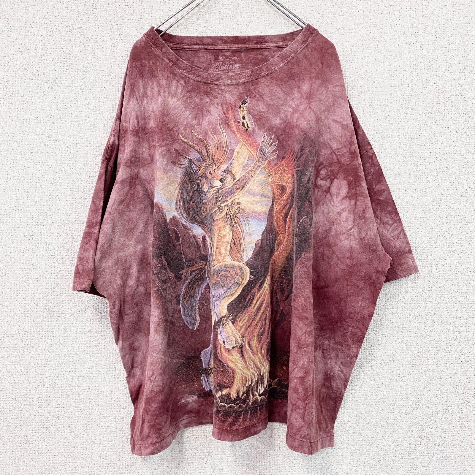THE MOUNTAIN　ザマウンテン　半袖プリントTシャツ　アニマルT　タイダイ　赤色　4XLサイズ
