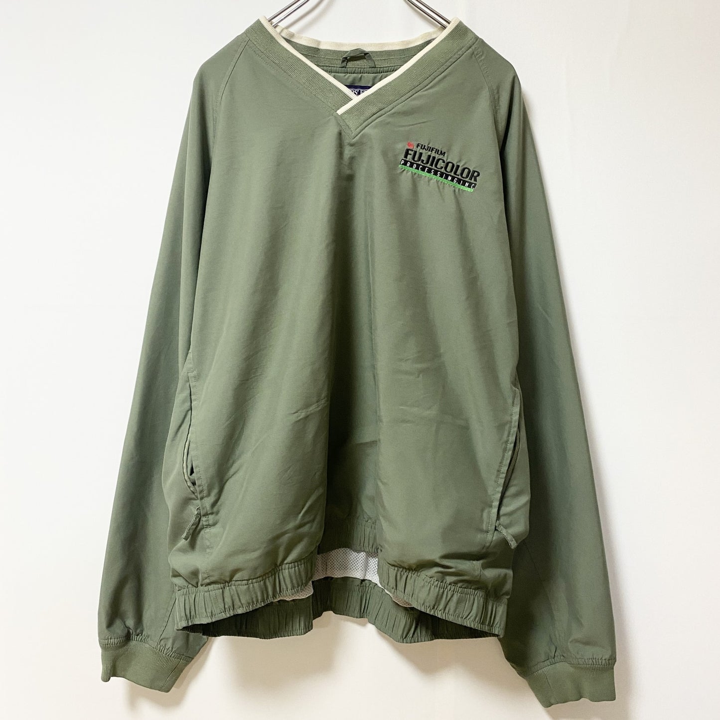 古着 used　LANDS'END ランズエンド　長袖ナイロンプルオーバー　ウィンドブレーカー　グリーン　富士フイルム　Lサイズ