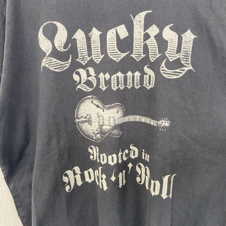 古着 used　LUCKY BRAND　半袖プリントTシャツ　ギター　レトロデザイン　クルーネック　黒　ブラック　XLサイズ