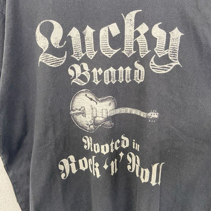 古着 used　LUCKY BRAND　半袖プリントTシャツ　ギター　レトロデザイン　クルーネック　黒　ブラック　XLサイズ