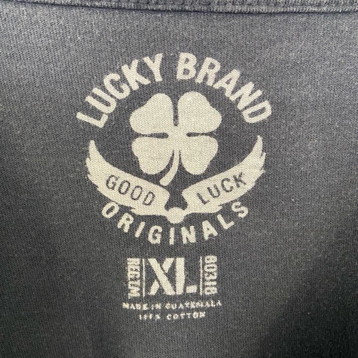 古着 used　LUCKY BRAND　半袖プリントTシャツ　ギター　レトロデザイン　クルーネック　黒　ブラック　XLサイズ