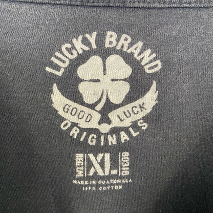 古着 used　LUCKY BRAND　半袖プリントTシャツ　ギター　レトロデザイン　クルーネック　黒　ブラック　XLサイズ
