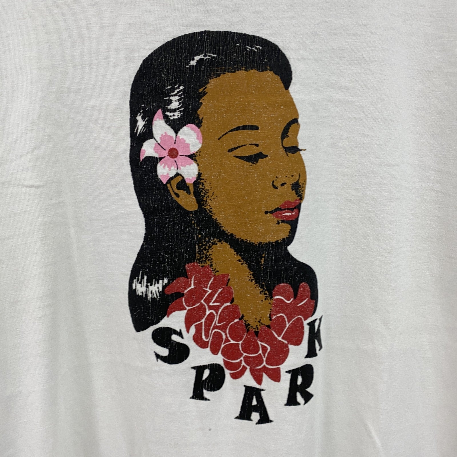 SPARK　スパーク　半袖Tシャツ　ロゴプリント　アロハ　両面プリント　アーチプリント　白　ホワイト