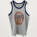 古着 used　LEO BEER　プリントタンクトップシャツ　クルーネック　レトロデザイン　ライオン柄　ビール　グレー　夏服　