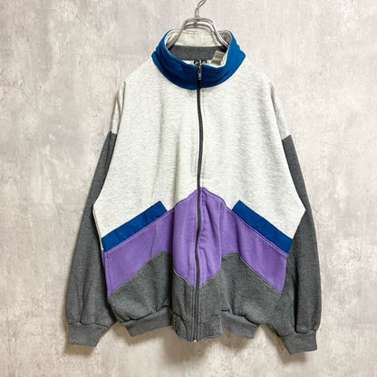 ～90s　ACTIVEWEAR　フルジップ切替スウェット　トレーナー　グレー　パープル　オーバーサイズ　XLサイズ