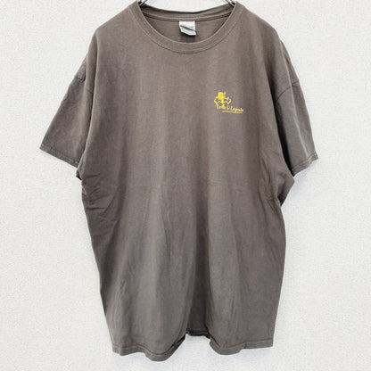 古着 used　GILDAN ギルダン　半袖プリントTシャツ　クルーネック　レトロデザイン　ブラウン　バックプリント　XLサイズ