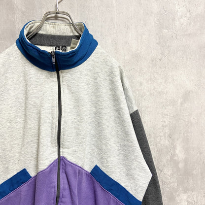 ～90s　ACTIVEWEAR　フルジップ切替スウェット　トレーナー　グレー　パープル　オーバーサイズ　XLサイズ