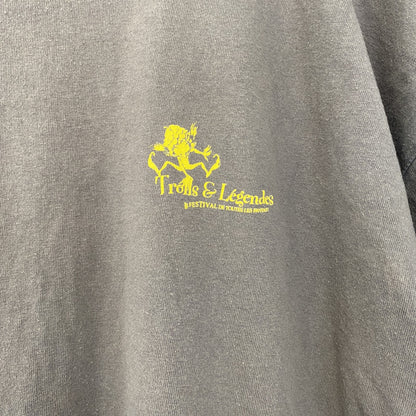 古着 used　GILDAN ギルダン　半袖プリントTシャツ　クルーネック　レトロデザイン　ブラウン　バックプリント　XLサイズ