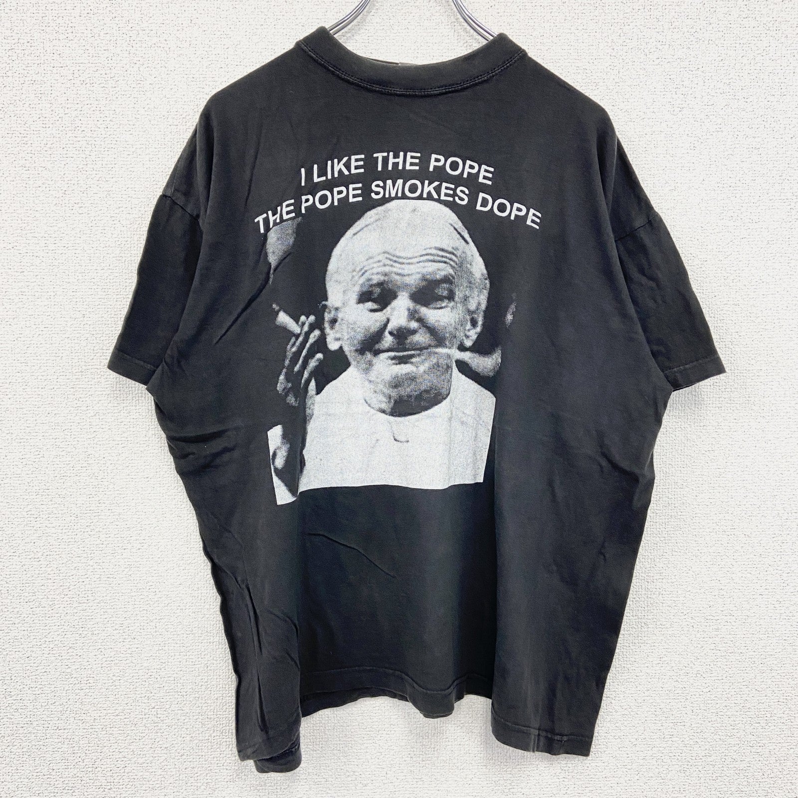 ローマ法王　スモーキング　半袖プリントTシャツ　黒　ブラック　Ｍサイズ