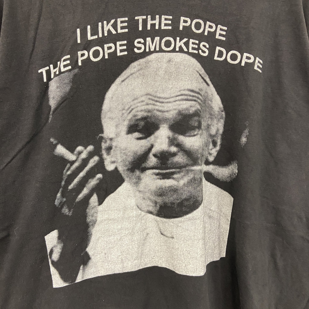 ローマ法王　スモーキング　半袖プリントTシャツ　黒　ブラック　Ｍサイズ