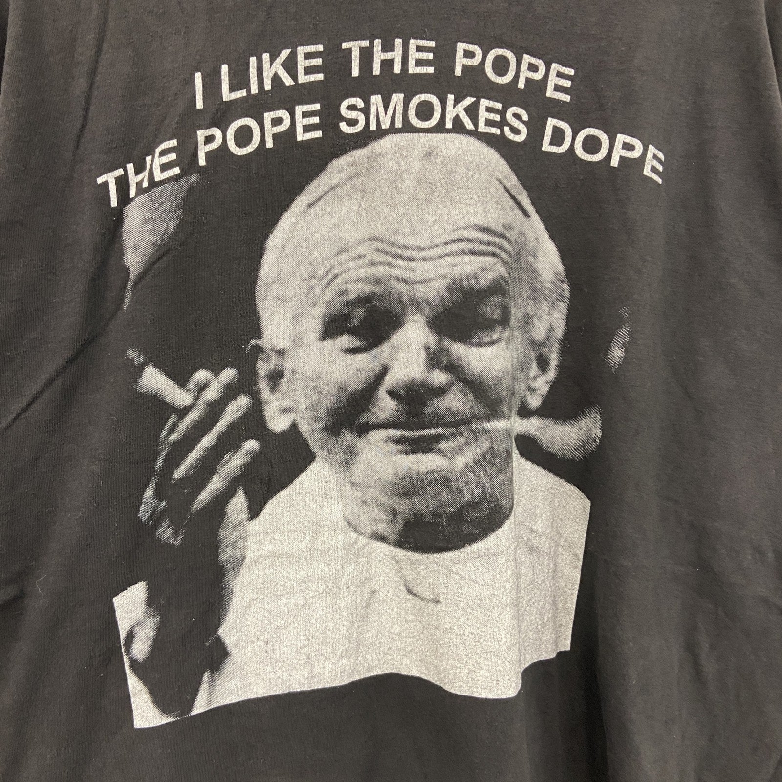 ローマ法王　スモーキング　半袖プリントTシャツ　黒　ブラック　Ｍサイズ
