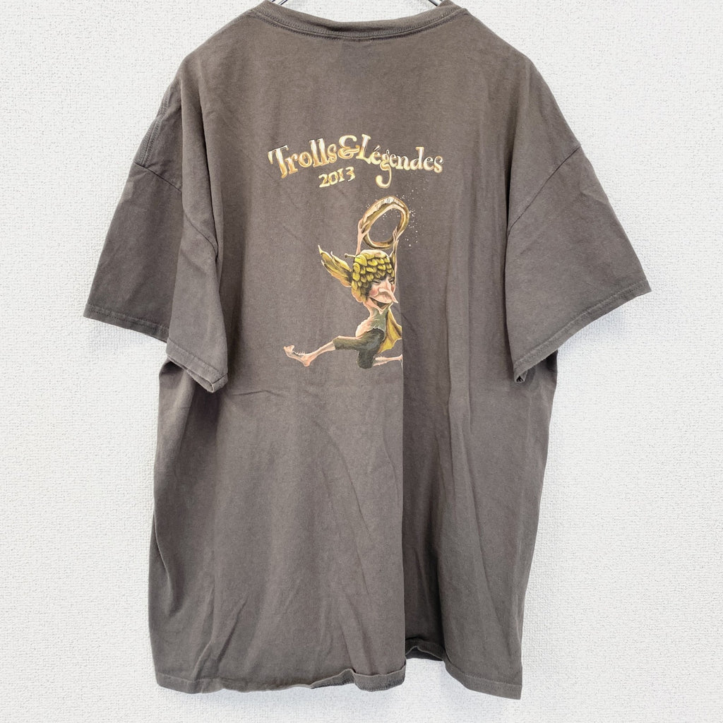 古着 used　GILDAN ギルダン　半袖プリントTシャツ　クルーネック　レトロデザイン　ブラウン　バックプリント　XLサイズ