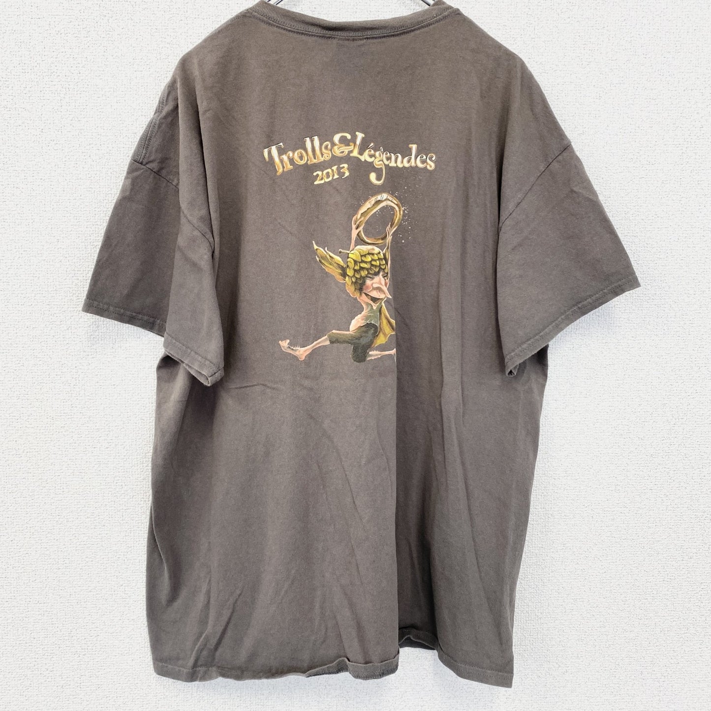 古着 used　GILDAN ギルダン　半袖プリントTシャツ　クルーネック　レトロデザイン　ブラウン　バックプリント　XLサイズ