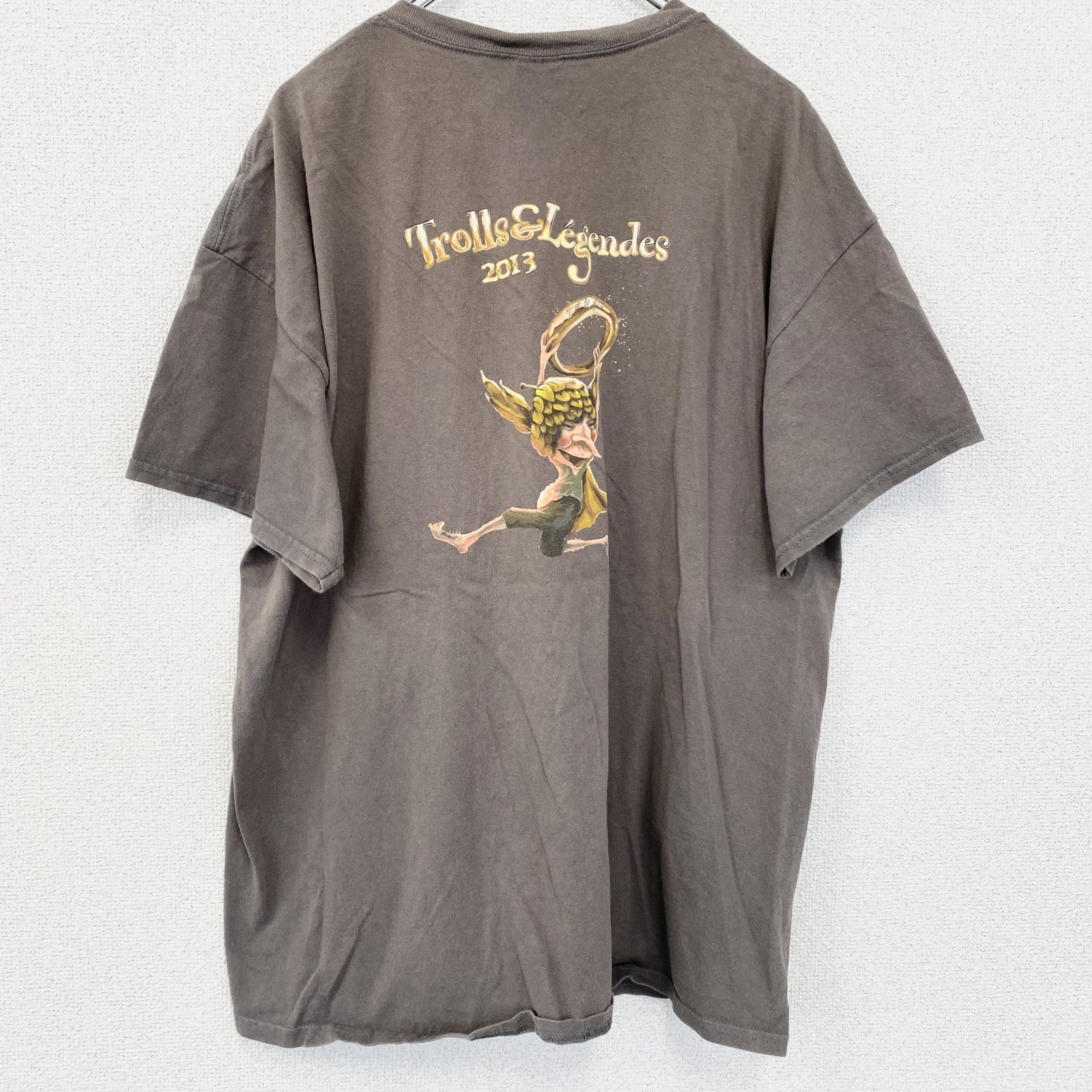 古着 used　GILDAN ギルダン　半袖プリントTシャツ　クルーネック　レトロデザイン　ブラウン　バックプリント　XLサイズ