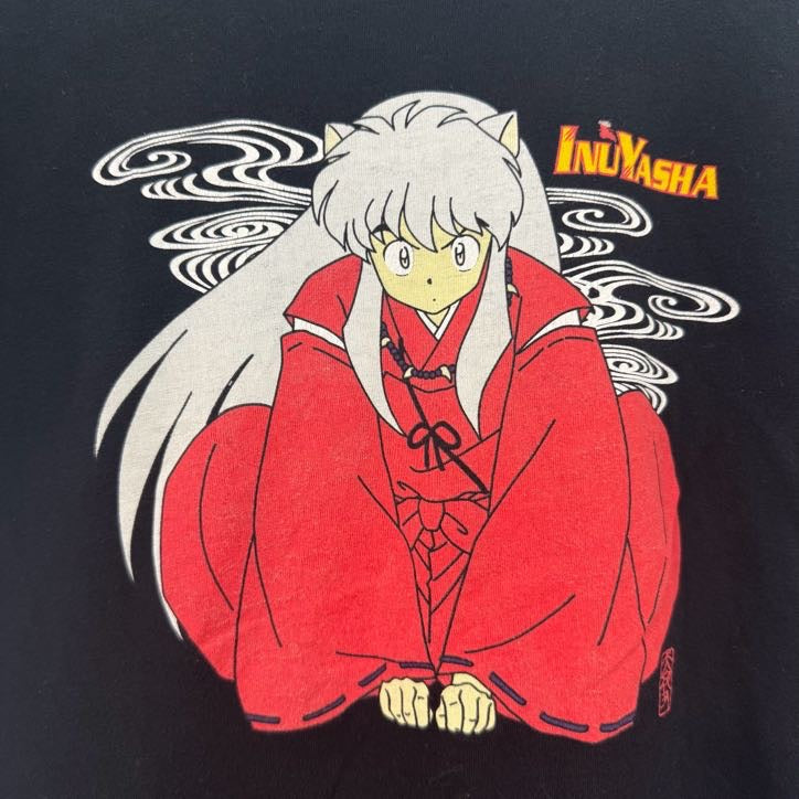古着 used　犬夜叉　半袖アニメプリントTシャツ　漫画　コミック　キャラクター　クルーネック　レトロデザイン　黒　ブラック　