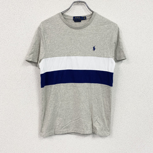 POLO RALPH LAUREN　ラルフローレン　半袖Tシャツ　刺繍ロゴ　シングルステッチ　ボーダー柄　灰色　グレー　Sサイズ