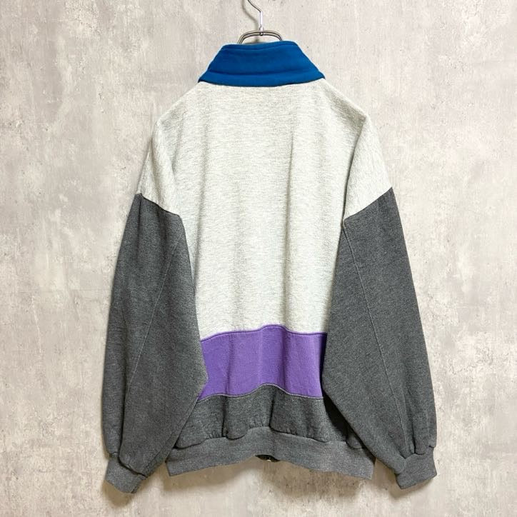 ～90s　ACTIVEWEAR　フルジップ切替スウェット　トレーナー　グレー　パープル　オーバーサイズ　XLサイズ