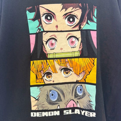 古着 used　鬼滅の刃　半袖アニメプリントTシャツ　ジャンプ　JUMP　レトロデザイン　クルーネック　黒　ブラック　Lサイズ