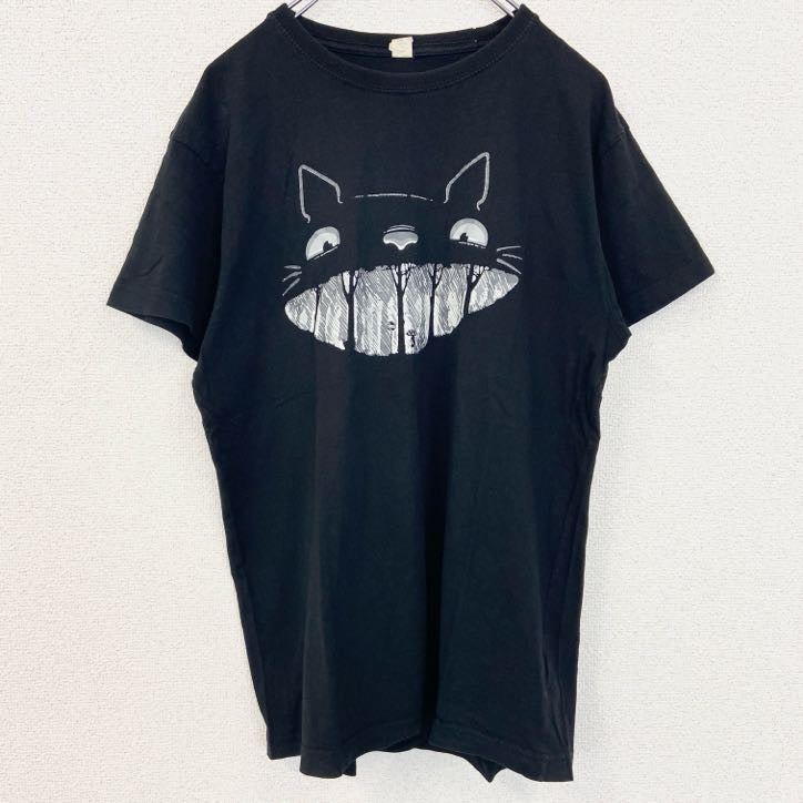 古着 used　半袖プリントTシャツ　ジブリ　となりのトトロ　レトロデザイン　クルーネック　黒　ブラック　Lサイズ