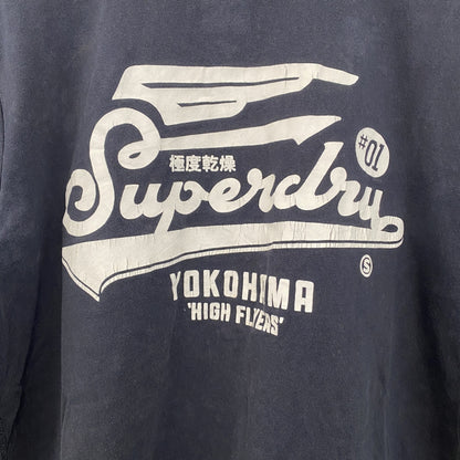 古着 used　SUPERDRY　スパードライ　半袖プリントTシャツ　クルーネック　レトロデザイン　紺　ネイビー　ブルー