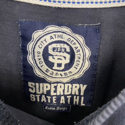 古着 used　SUPERDRY　スパードライ　半袖プリントTシャツ　クルーネック　レトロデザイン　紺　ネイビー　ブルー