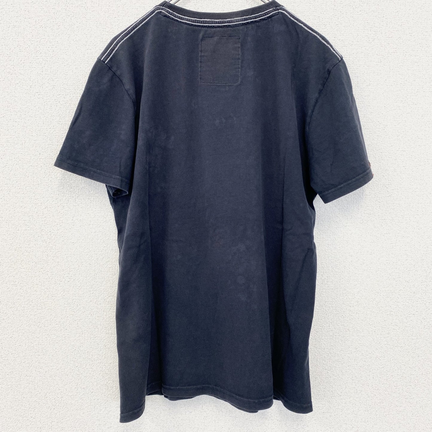 古着 used　SUPERDRY　スパードライ　半袖プリントTシャツ　クルーネック　レトロデザイン　紺　ネイビー　ブルー