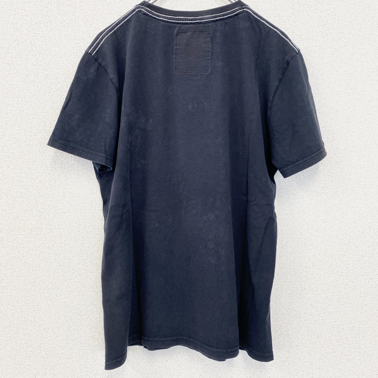 古着 used　SUPERDRY　スパードライ　半袖プリントTシャツ　クルーネック　レトロデザイン　紺　ネイビー　ブルー