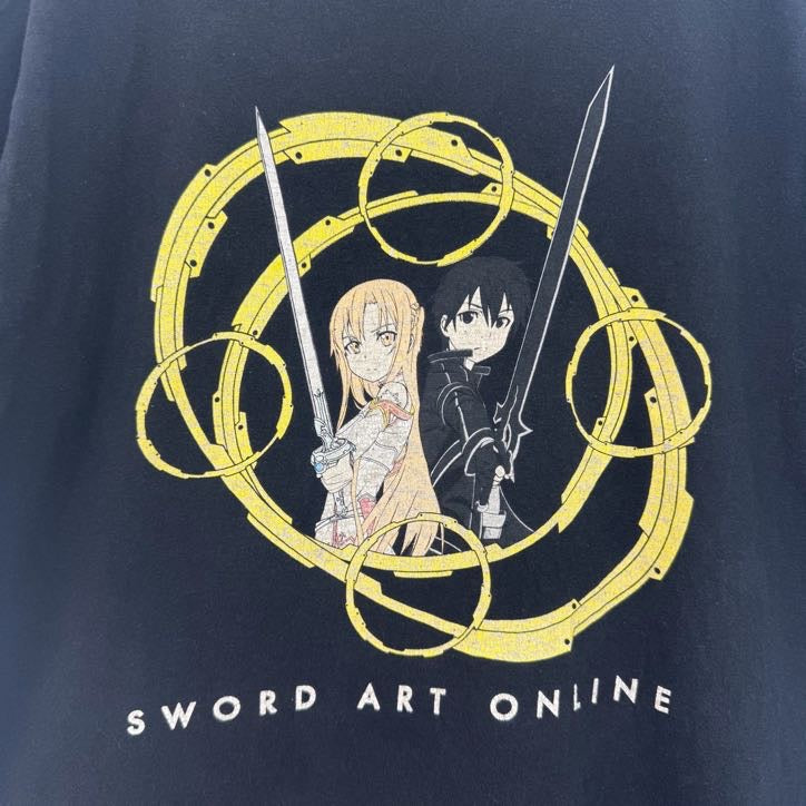 古着 used　ソードアートオンライン　半袖アニメプリントTシャツ　　クルーネック　レトロデザイン　黒　ブラック　Mサイズ
