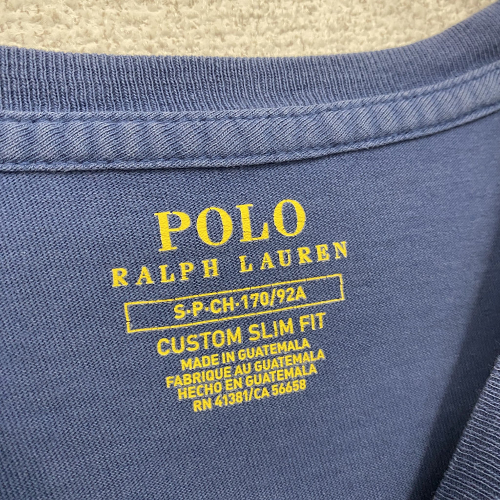 POLO RALPH LAUREN　ラルフローレン　半袖Tシャツ　シングルステッチ　デカロゴ　ロゴプリント　青　ブルー　Sサイズ