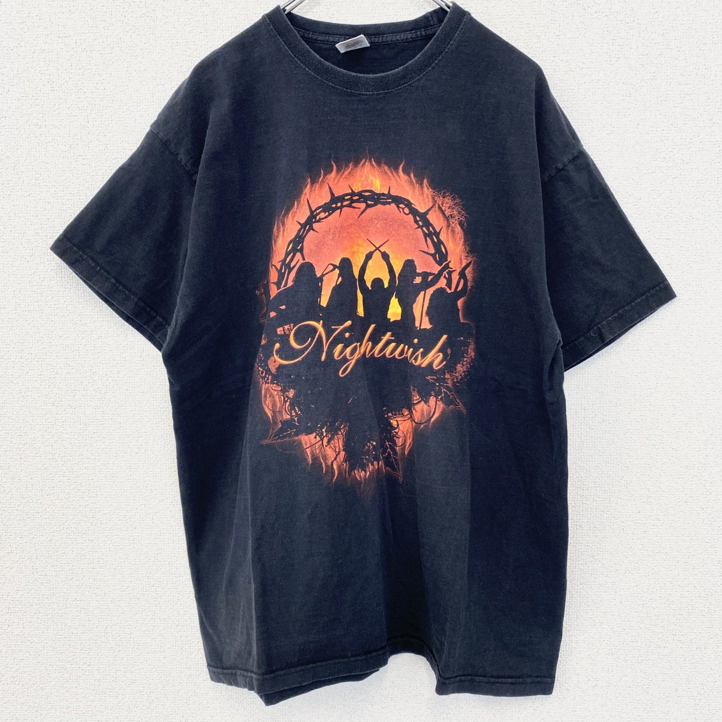 古着 used　FRUIT OF THE LOOM　半袖プリントTシャツ　Nightwish　レトロデザイン　黒　XLサイズ