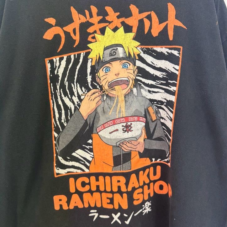 古着 used　NARUTO　ナルト　半袖アニメプリントTシャツ　クルーネック　レトロデザイン　黒　ブラック　XXLサイズ