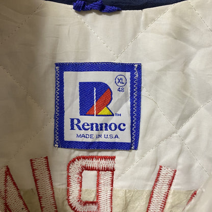 古着 used　USA製　RENNOC　長袖ジップアップブルゾン　刺繍ジャンパー　サッカー　紺　白　ビッグシルエット　XLサイズ