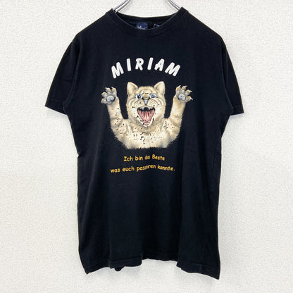 古着 used　inK　半袖プリントTシャツ　猫　MIRIAM　クルーネック　カジュアル　レトロデザイン　黒　ブラック　Sサイズ