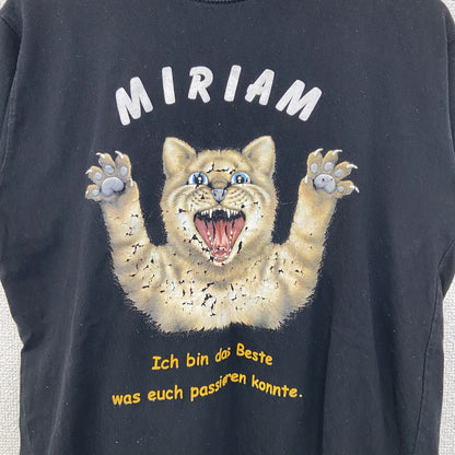 古着 used　inK　半袖プリントTシャツ　猫　MIRIAM　クルーネック　カジュアル　レトロデザイン　黒　ブラック　Sサイズ