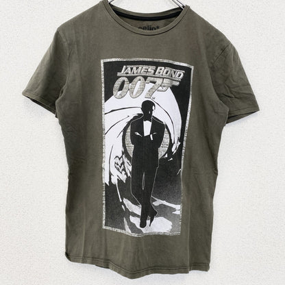 古着 used　JAMES BOND　ジェームズボンド　半袖プリントTシャツ　クルーネック　レトロデザイン　カーキグレー　Sサイズ