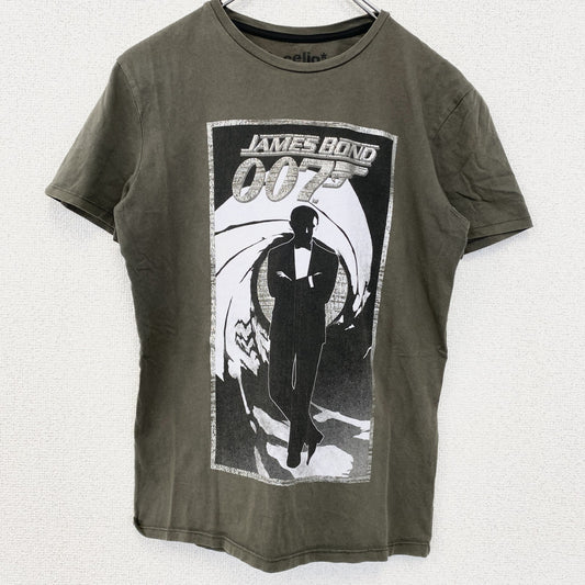 古着 used　JAMES BOND　ジェームズボンド　半袖プリントTシャツ　クルーネック　レトロデザイン　カーキグレー　Sサイズ