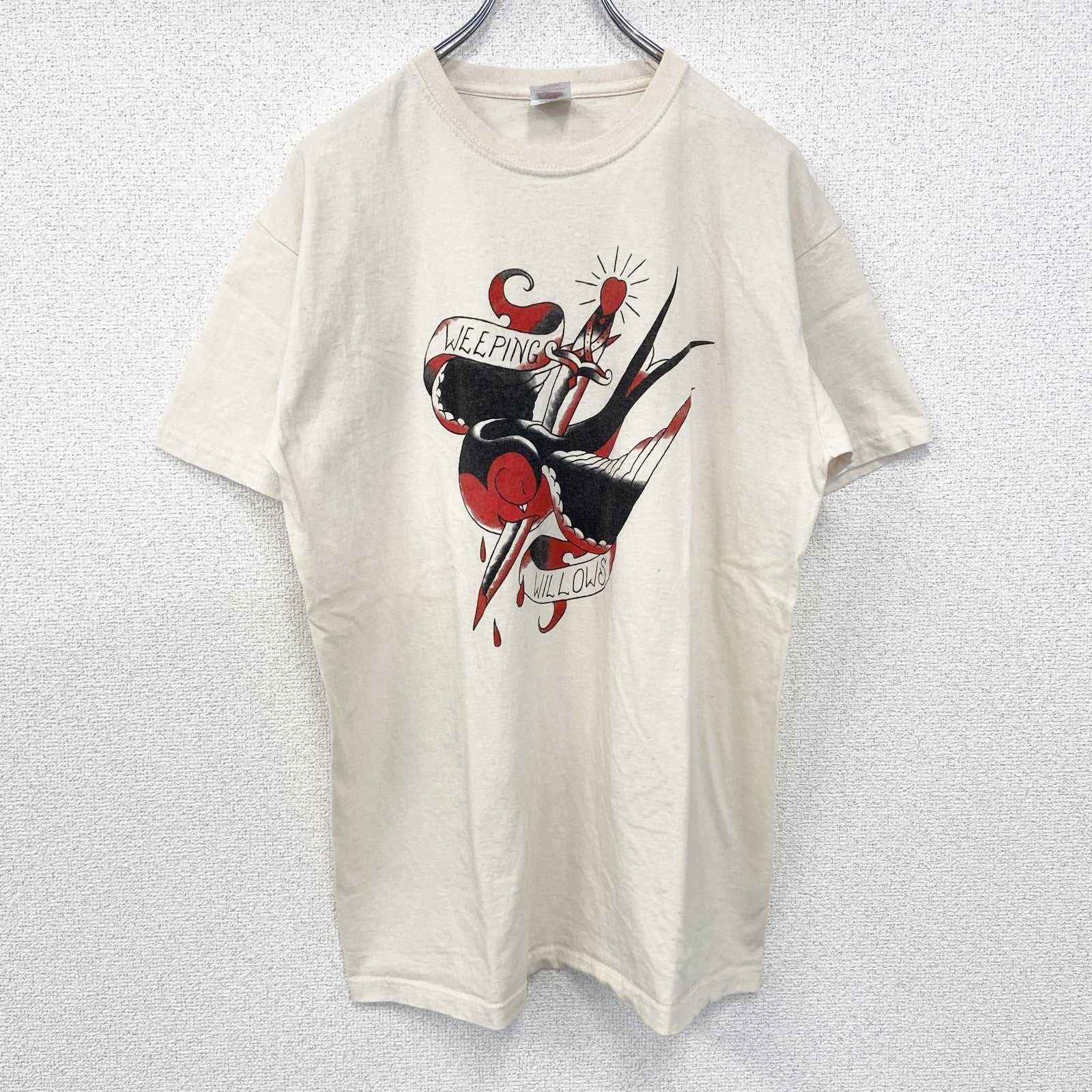 古着 used　FRUIT OF THE LOOM　半袖プリントTシャツ　アメカジ　クルーネック　レトロデザイン　白　Lサイズ