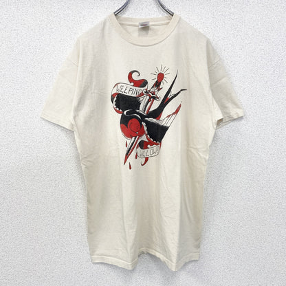 古着 used　FRUIT OF THE LOOM　半袖プリントTシャツ　アメカジ　クルーネック　レトロデザイン　白　Lサイズ